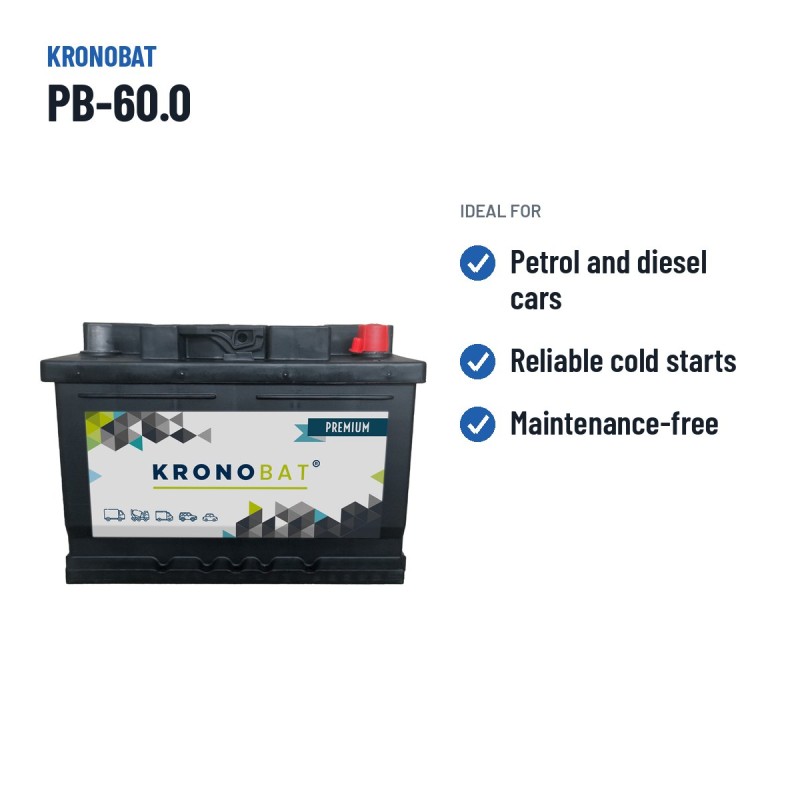Batería 12V 60Ah 540A: Kronobat PB-60.0 y equivalentes Varta, Tudor y Exide