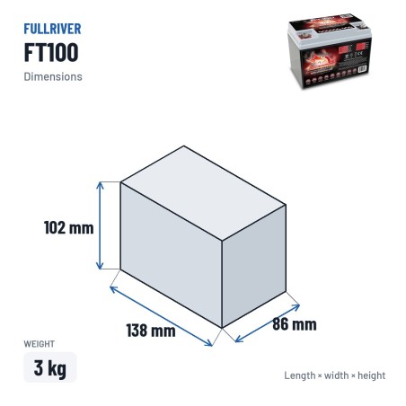 Bootsbatterie Fullriver FT100 12V 8Ah 100A AGM – Abmessungen 138 × 86 × 102 mm