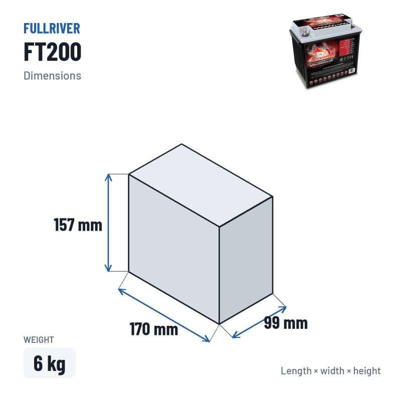 Batteria nautica Fullriver FT200 12V 14Ah 200A AGM – dimensioni 170 × 99 × 157 mm