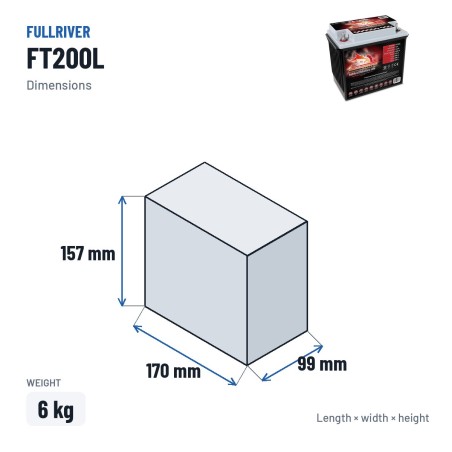 Bateria náutica Fullriver FT200L 12V 14Ah 200A AGM – medidas 170 × 99 × 157 mm
