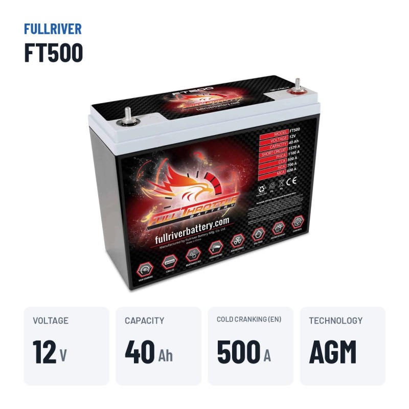Bootsbatterie Fullriver FT500 12V 40Ah 500A AGM – wichtigste Daten