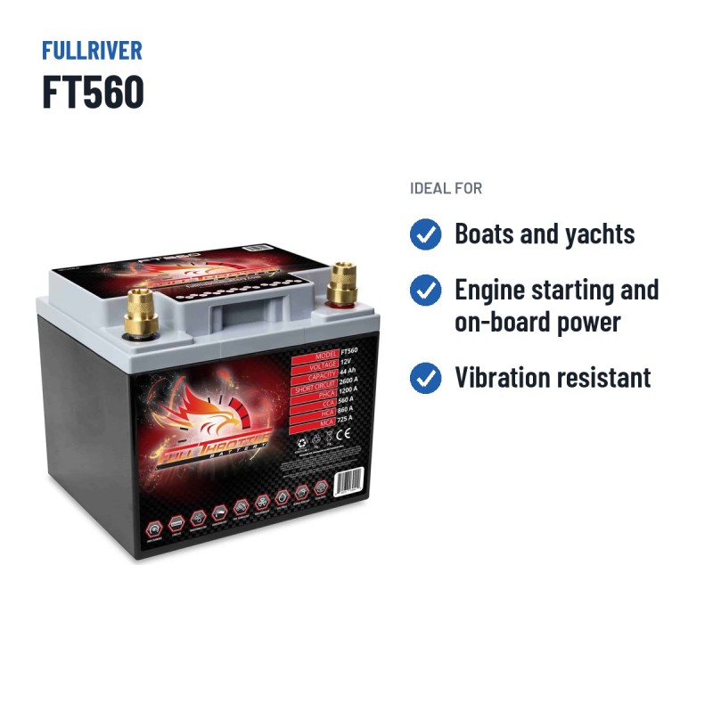 Batería náutica Fullriver FT560 12V 44Ah 560A AGM – usos recomendados