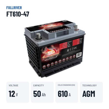Bateria náutica Fullriver FT610-47 12V 50Ah 610A AGM – dados principais