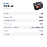 Bateria náutica Fullriver FT680-48 12V 60Ah 680A AGM – ficha técnica