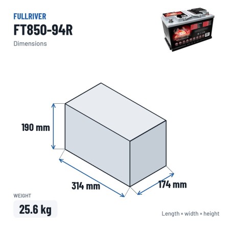 Batteria nautica Fullriver FT850-94R 12V 85Ah 850A AGM – dimensioni 314 × 174 × 190 mm