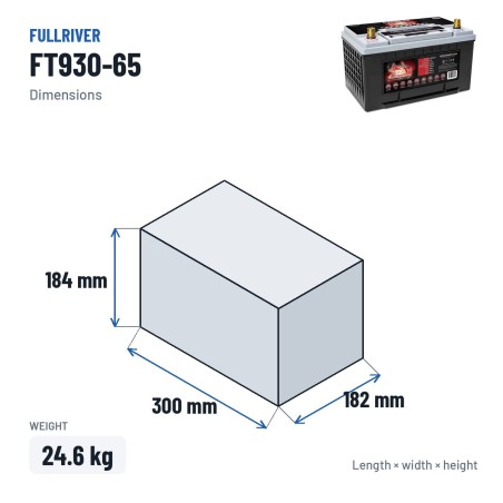 Batteria nautica Fullriver FT930-65 12V 75Ah 930A AGM – dimensioni 300 × 182 × 184 mm