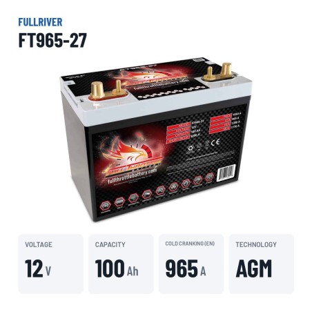 Bateria náutica Fullriver FT965-27 12V 100Ah 965A AGM – dados principais