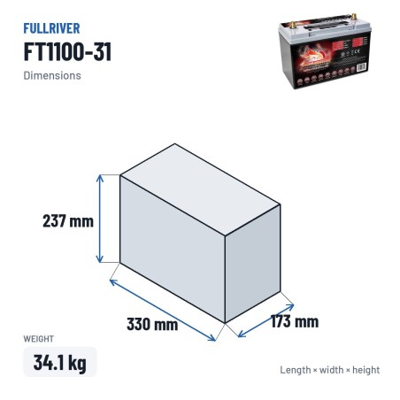 Bateria náutica Fullriver FT1100-31 12V 110Ah 1100A AGM – medidas 330 × 173 × 237 mm