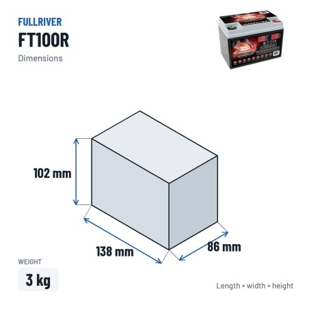 Batería náutica Fullriver FT100R 12V 8Ah 100A AGM – medidas 138 × 86 × 102 mm