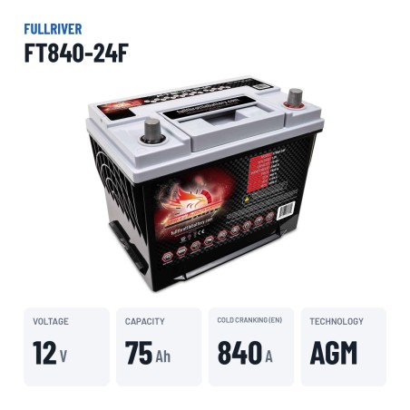 Batería náutica Fullriver FT840-24F 12V 75Ah 840A AGM – datos clave