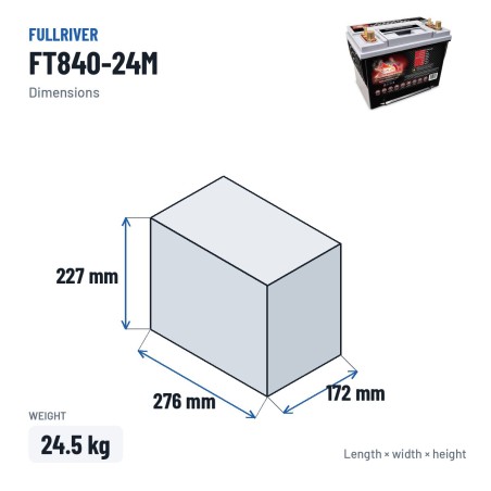 Batteria nautica Fullriver FT840-24M 12V 75Ah 840A AGM – dimensioni 276 × 172 × 227 mm