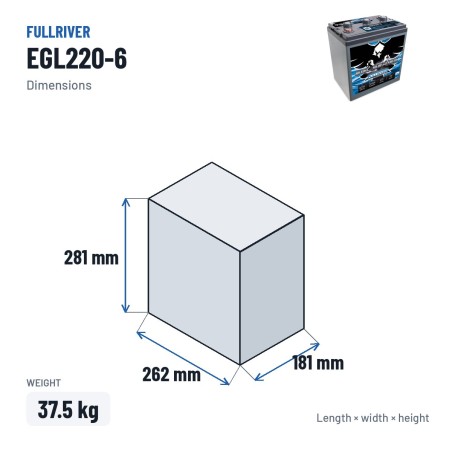 Batteria per golf cart Fullriver EGL220-6 6V 220Ah AGM – dimensioni 262 × 181 × 281 mm
