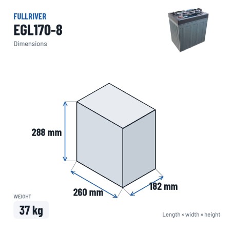 Batería de carrito de golf Fullriver EGL170-8 8V 170Ah AGM – medidas 260 × 182 × 288 mm