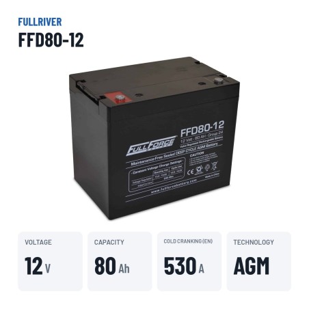 Bateria náutica Fullriver FFD80-12 12V 80Ah 530A AGM – dados principais