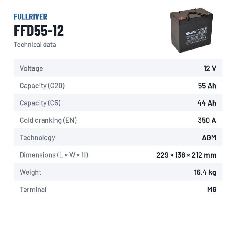 Bateria náutica Fullriver FFD55-12 12V 55Ah 350A AGM