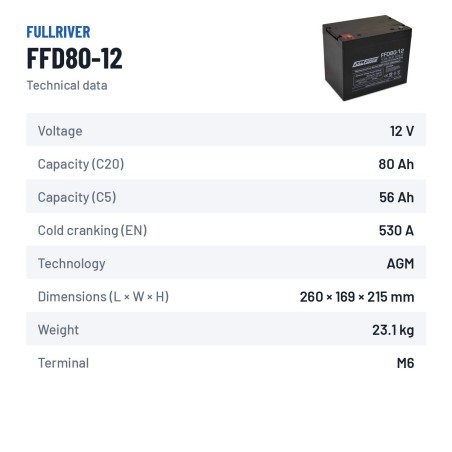 Batterie marine Fullriver FFD80-12 12V 80Ah 530A AGM