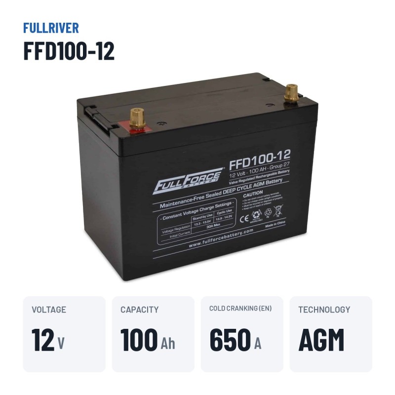 Marine battery Fullriver FFD100-12 12V 100Ah 650A AGM – key specs