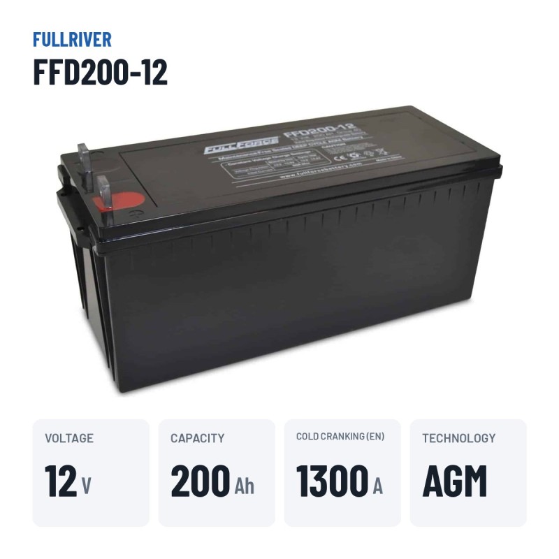 Batería náutica Fullriver FFD200-12 12V 200Ah 1300A AGM – datos clave