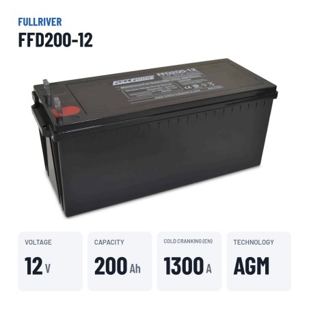 Batterie marine Fullriver FFD200-12 12V 200Ah 1300A AGM – caractéristiques clés