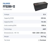 Batería náutica Fullriver FFD200-12 12V 200Ah 1300A AGM – ficha técnica