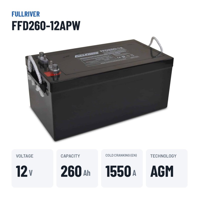 Batería náutica Fullriver FFD260-12APW 12V 260Ah 1550A AGM – datos clave