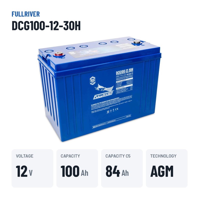 Caravan battery Fullriver DCG100-12-30H 12V 100Ah AGM – key specs