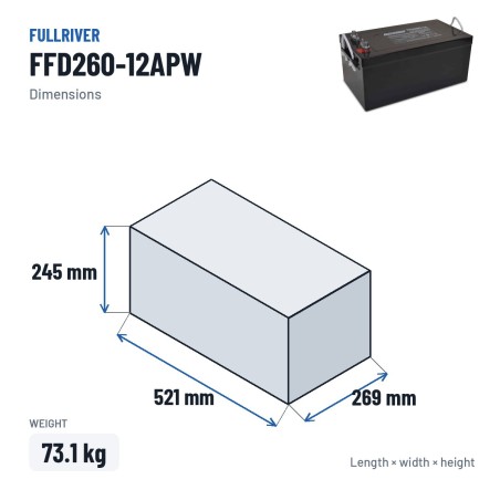 Marine battery Fullriver FFD260-12APW 12V 260Ah 1550A AGM – dimensions 521 × 269 × 245 mm
