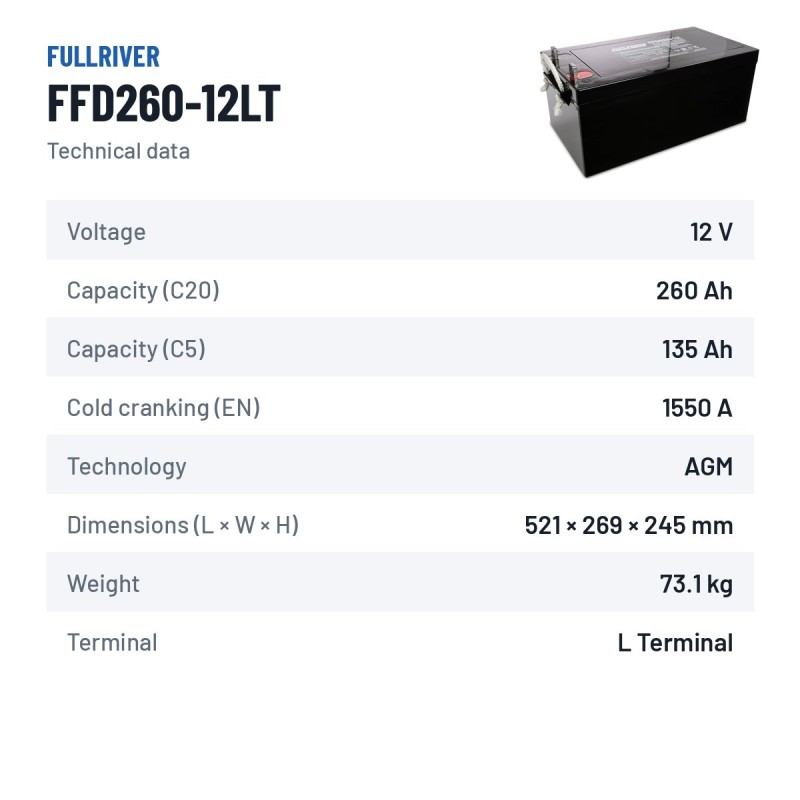 Batería náutica Fullriver FFD260-12LT 12V 260Ah 1550A AGM