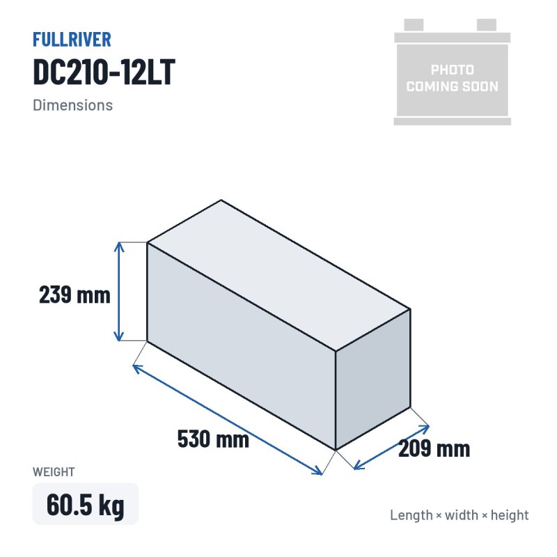 Bateria náutica Fullriver DC210-12LT 12V 210Ah 1180A AGM – medidas 530 × 209 × 239 mm