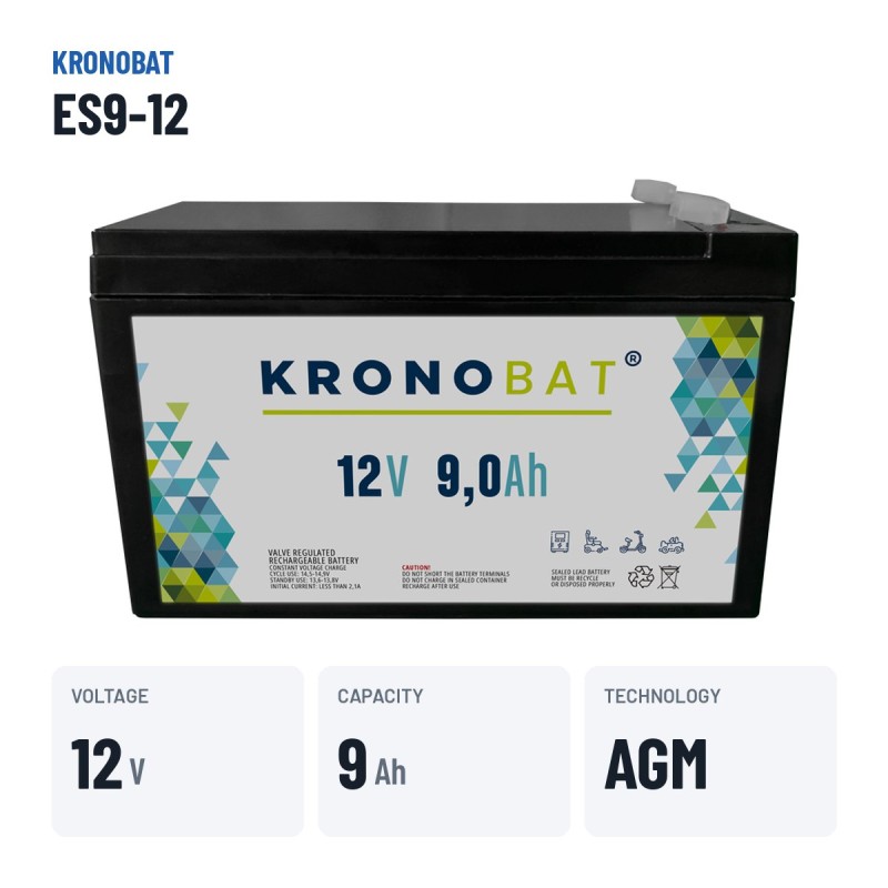 Bateria estacionária UPS Kronobat ES9-12 12V 9Ah AGM – dados principais