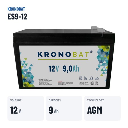 Batterie stationnaire onduleur Kronobat ES9-12 12V 9Ah AGM – caractéristiques clés