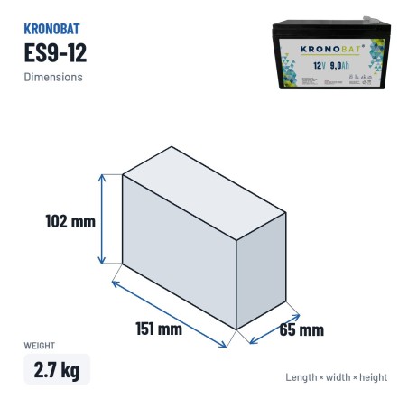 Batterie stationnaire onduleur Kronobat ES9-12 12V 9Ah AGM – dimensions 151 × 65 × 102 mm