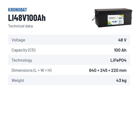 Bateria náutica Kronobat LI48V100Ah 48V LiFePo4 – ficha técnica