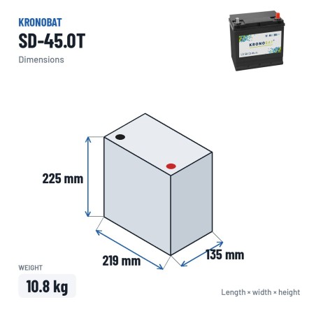 Car battery Kronobat SD-45.0T 12V 45Ah 300A – dimensions 219 × 135 × 225 mm