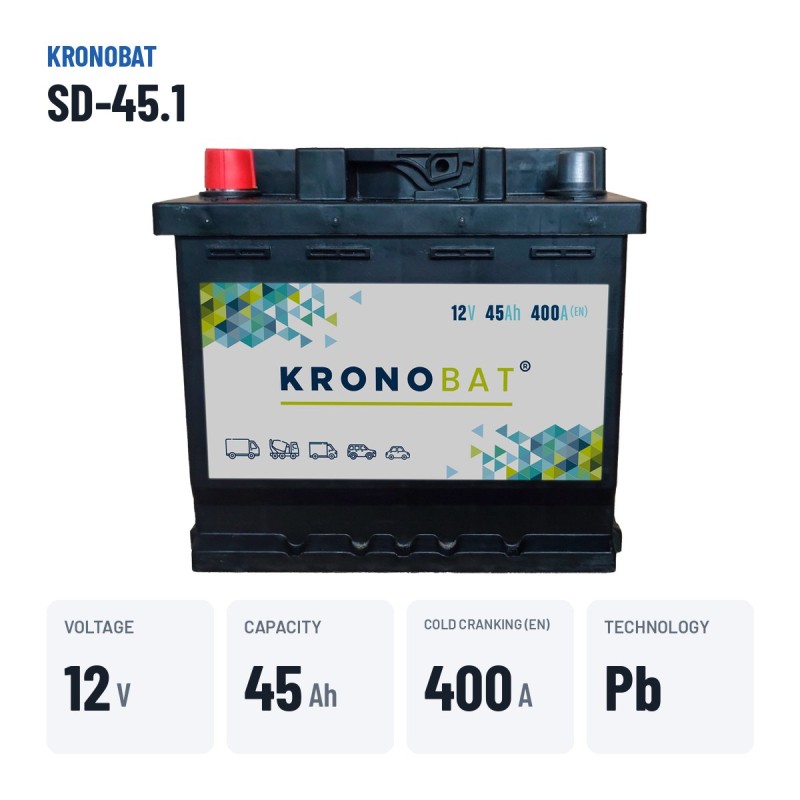 Bateria de carro Kronobat SD-45.1 12V 45Ah 400A – dados principais
