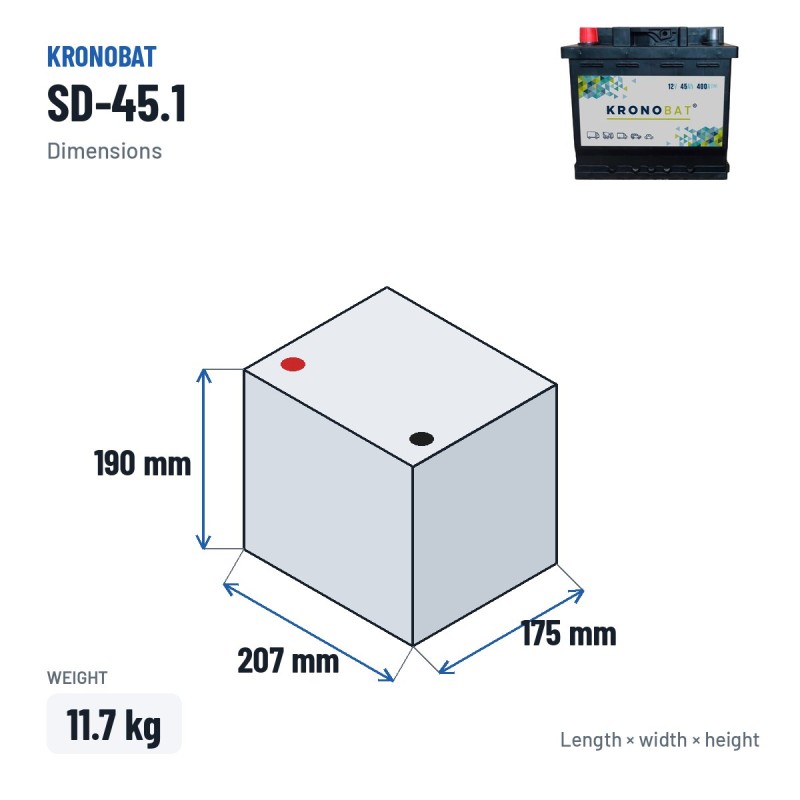 Batteria auto Kronobat SD-45.1 12V 45Ah 400A – dimensioni 207 × 175 × 190 mm