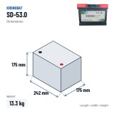 Bateria de carro Kronobat SD-53.0 12V 53Ah 500A – medidas 242 × 175 × 175 mm