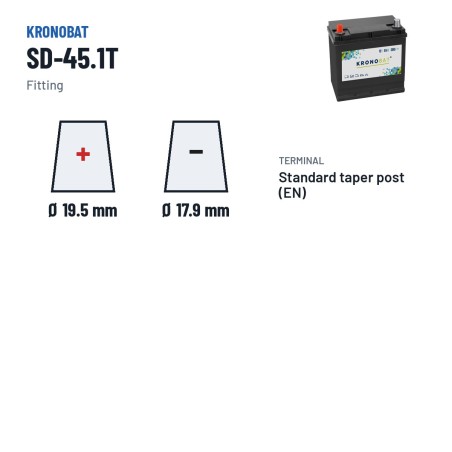 Batería de coche Kronobat SD-45.1T 12V 45Ah 300A | baterias.com