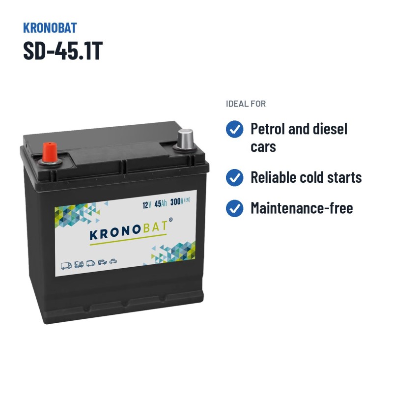 Bateria de carro Kronobat SD-45.1T 12V 45Ah 300A – utilizações recomendadas