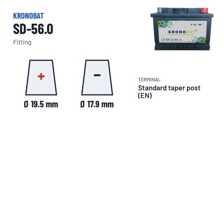 Car battery Kronobat SD-56.0 12V 56Ah 480A – terminal and hold-down