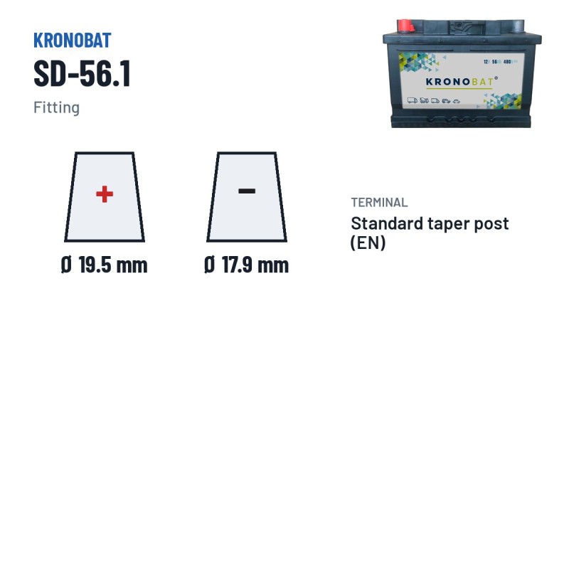 Batteria auto Kronobat SD-56.1 12V 56Ah 480A – terminali e fissaggio