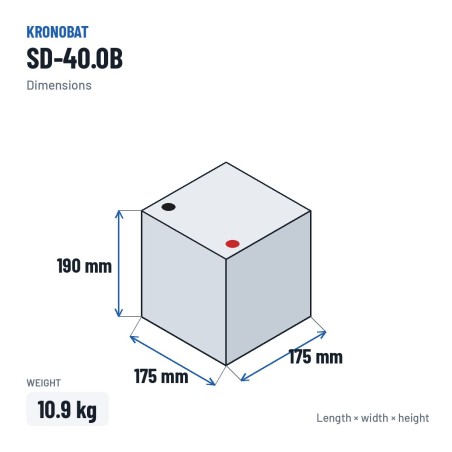 Batería de coche Kronobat SD-40.0B 12V 40Ah 340A – medidas 175 × 175 × 190 mm