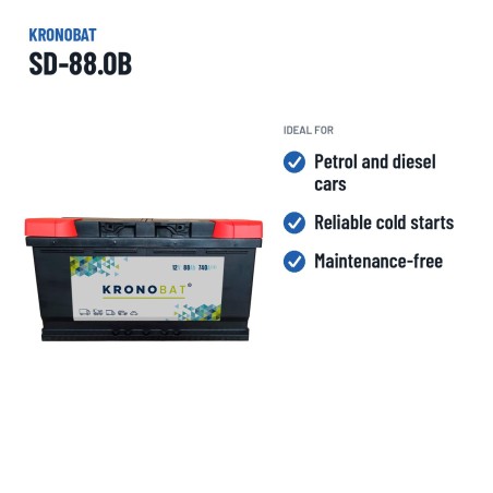 Batería de coche Kronobat SD-88.0B 12V 88Ah 740A | baterias.com