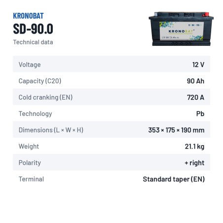 Autobatterie Kronobat SD-90.0 12V 90Ah 720A | baterias.com