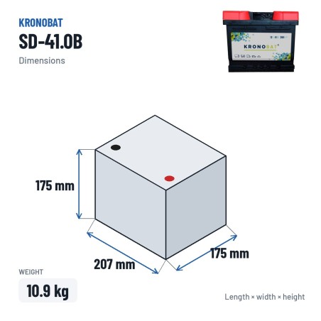 Car battery Kronobat SD-41.0B 12V 41Ah 360A – dimensions 207 × 175 × 175 mm