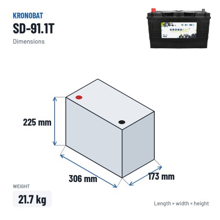 Car battery Kronobat SD-91.1T 12V 91Ah 740A – dimensions 306 × 173 × 225 mm