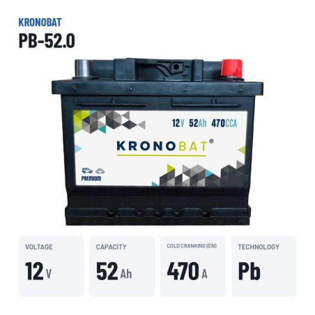 Car battery Kronobat PB-52.0 12V 52Ah 470A – key specs