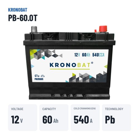 Batería de coche Kronobat PB-60.0T 12V 60Ah 540A – datos clave