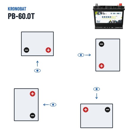 Batería de coche Kronobat PB-60.0T 12V 60Ah 540A – polaridad (esquema 0, + derecha)
