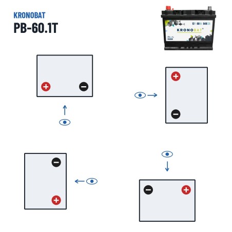 Batteria auto Kronobat PB-60.1T 12V 60Ah 540A – polarità (schema 1, + a sinistra)